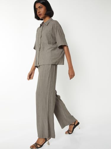 Max Women Textured Wide Leg Trousers (Grey_XL-XXL)