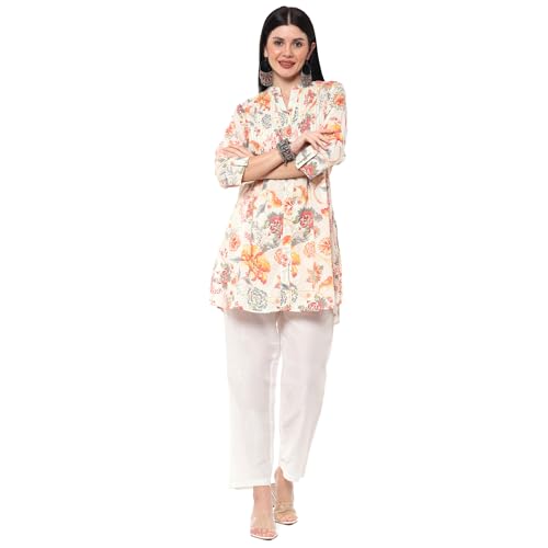 Biba Women Off White Cotton Printed Short Kurta_32