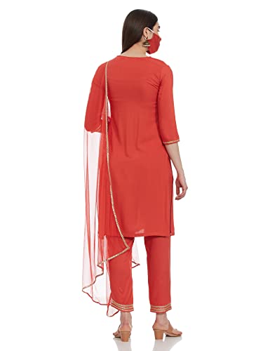 BIBA WOMEN SOLID; EMBROIDRED NARROW SALWAR KURTA DUPATTA(SKD7455E_SAFFRON_42)