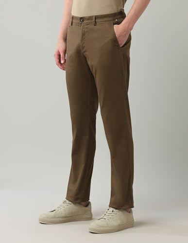 Arrow Sports Men's Brown Solid Mid Rise Cotton Button Regular Fit Flat Front Slant Pocket Trousers (ASAJTR2538_Brown_30)