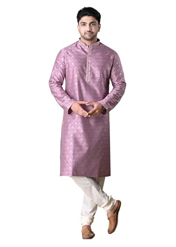 sajindia Men’s Traditional Kurta | Elegant Ethnic Wear for Men | Comfortable Fabric | Festivals, Weddings & Celebrations | Style 228 Pink