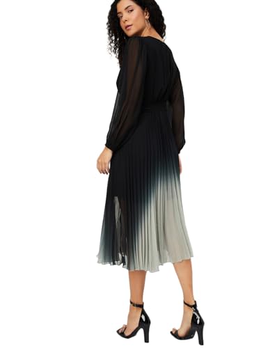 Max Women Ombre Pleated Midi Dress (Black_XXL)