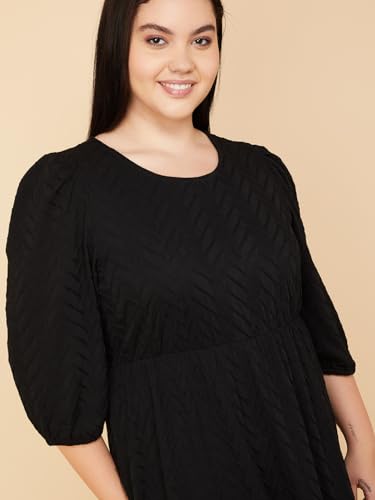 Max Women Textured Knit A-line Dress (Black_6XL)