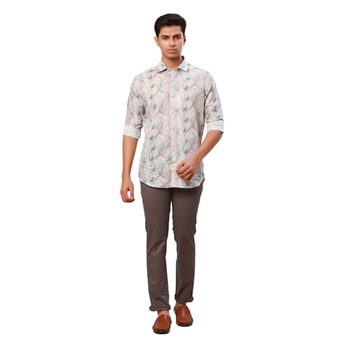 Raymond Men's Slim Fit Solid Pattern Cotton Blend Flat Front Dark Grey Casual Chinos