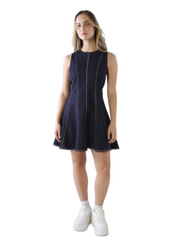 ONLY Women's Solid Fit and Flare Blue Dress