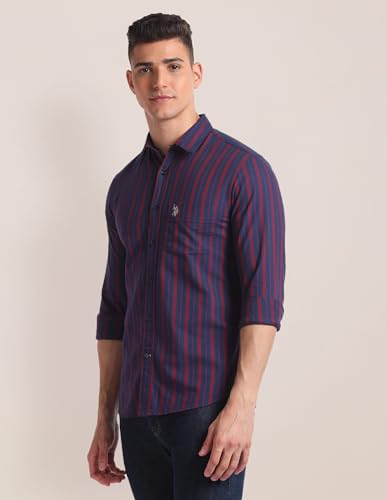 U.S. POLO ASSN. Mens YD Oxford Stripe FS Shirts (USSHTO2145_Red_2XL)
