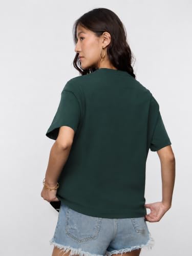 The Souled Store Success Women and Girls Short Sleeves Round Neck Dark Green Graphic Printed Cotton Oversized Fit Breathable Everyday Streetwear T-Shirts