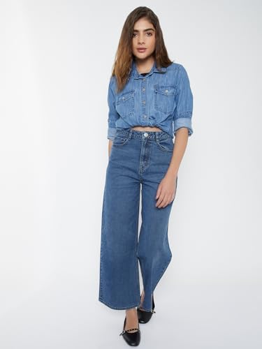 Max Women Washed Regular Fit Denim Shirt (Blue_S)