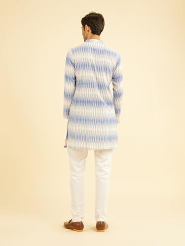 Manyavar Men's Cotton Blend Printed Mid Length Kurta(Light Blue,XXXL)