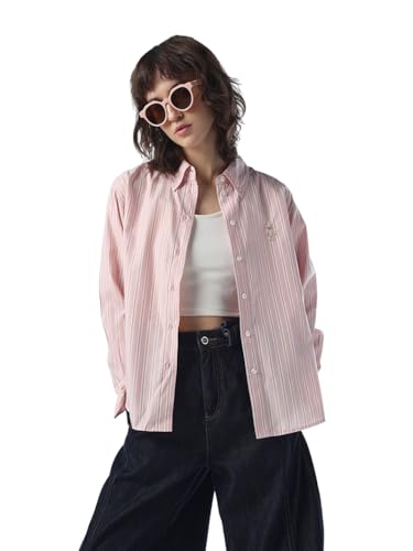 ONLY Women Striped Regular Fit Pink Shirt