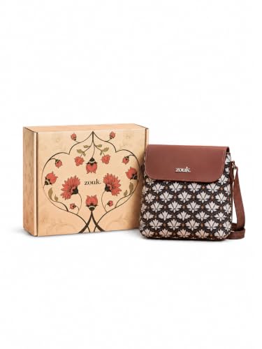 ZOUK Bidri Flap Sling Bag Gift Box for Women | Rakhi Gift for Sister | Vegan Leather Crossbody Sling with Magnetic Flap | Handcrafted in India