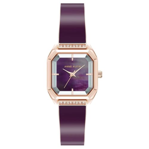 Anne Klein 3 Hands Analog Burgundy Rectangle Dial Pink Enamel Watch for Women - AK5158RGBY