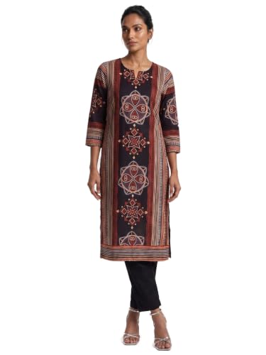 Max Women Printed Straight Kurta Set(Black_S)