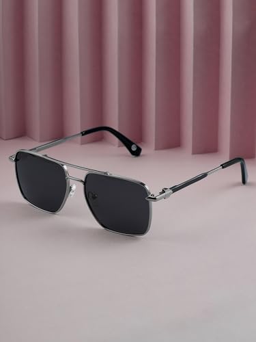 Carlton London Men Premium Polarised UV Protected Blue Lens Silver Toned Rectangle Sunglasses
