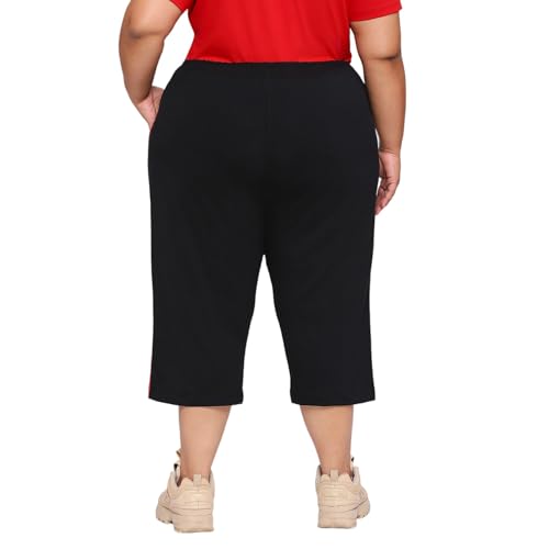 VAISHVIK Women Plus Size Calf Length Pants - Kala 4XL 44 Waist inches Jet Black