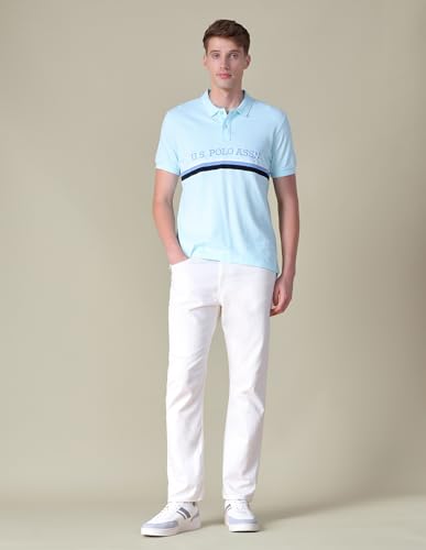 U.S.Polo Association Men's Brand Embroidered Regular Fit Polo Shirt (USTSHOE1025_Light Blue_2XL)