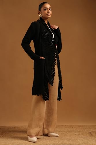 Soch Womens Black Acrylic Crochet Winter Shrug