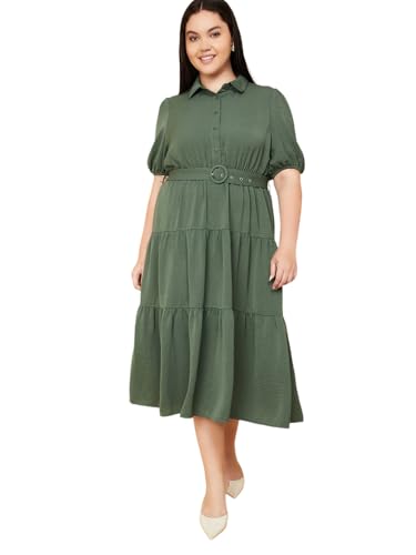 Max Women Textured Tiered Midi Dress(Green_5XL)