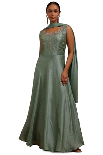 Soch Women's Vichitra Floor Length Gown (OWA5CD22585_Turquoise Blue