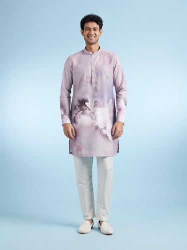 DIWAS BY MANYAVAR Men's Cotton Blend Floral Print Casual Kurta Pyjama Set (Purple,L)