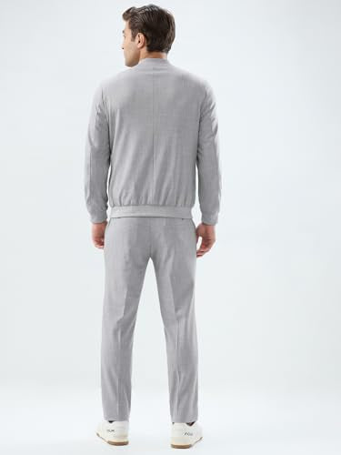 Park Avenue Men Neo Fit Structure Pattern Poly Viscose Blend Rib Collar Full Sleeve Formal Suit Grey