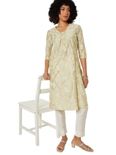Max Women Floral Print Straight Kurta (Green_S)
