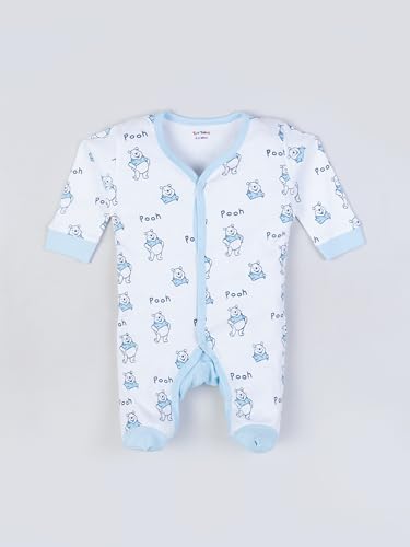 Torn Nation Newborn Baby Romper Set – 100% Cotton, 0-6 Months, 6-12 Months | 5-Piece Set with Full-Sleeve & Half-Sleeve Rompers, Bib, Gloves, Cap (blue pooh, 0-6 Months)