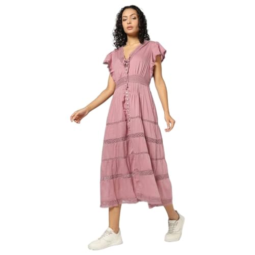 Women's Lace Print Tiered Half V-Neck Dress