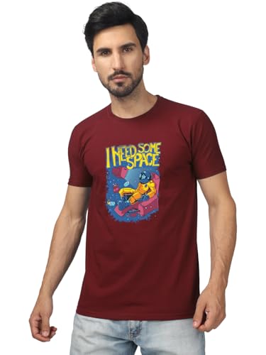 T-70 Men's Comfortable Graphic Printed Round Neck Poly-Cotton T-Shirt | Color - Mahroon | Size - 4XL