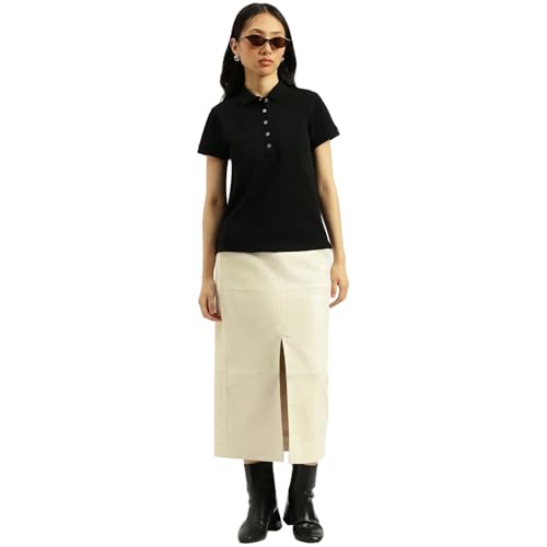 United Colors of Benetton Polo Neck Solid T-Shirt (Size: M)-25A3WG9E3173G100 Black