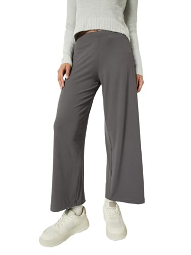 Max Women Ribbed Wide Leg Trousers (Grey_M)
