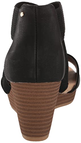 Dr. Scholl's Women's Barton Band Wedge Sandal, Black Smooth, 6.5