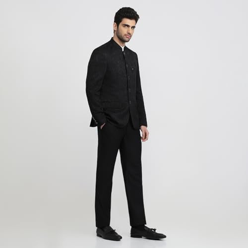 Raymond Black Jacquard Pattern Men Suit
