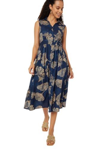 Max Women's Cotton A-Line Below The Knee Dress (WP511003A_Blue