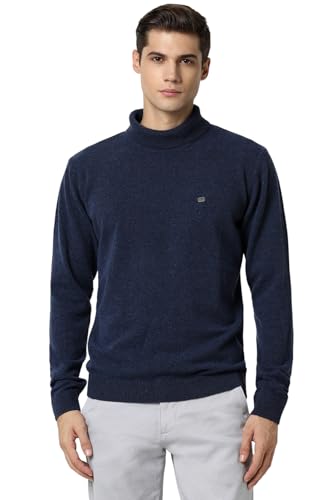 Peter England Men Navy Solid Turtle Neck Sweater