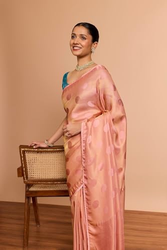 Taneira Women Light Pink Woven Viscose Tissue Saree with Unstitched Blouse Piece (SAPP01AC2529-Light Pink)