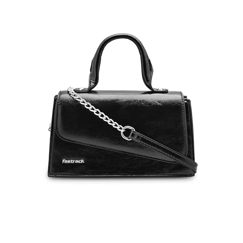 Fastrack Lil’Spark Sling | Black Faux-Leather Women’s Handbag | Sling with Fixed Handle & Detachable Strap for Casual & Party Carry