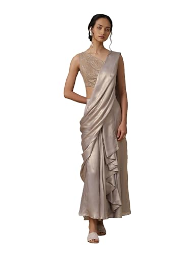 Silver Solid Saree Draped Saree With Blouse