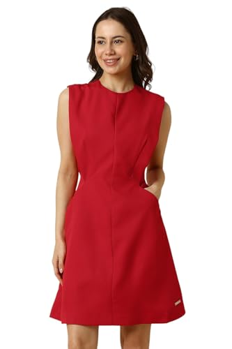 Allen Solly Women's Polyester Modern Mid-Thigh Length Dress (AHDRWRGP683128_Red