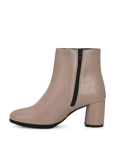 Delize Beige Women's mid Heel Ankle Length Boots 57010-38