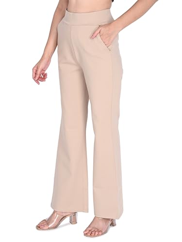 Plus Size Women Boot Cut/Bell Bottom Pull Up (NO Zip) Trouser - HIGH Rise - Stretchable Fabric - Beige Color - Waist Size (L) 32" to (4XL) 40" inches (in, Numeric, 36, Beige)