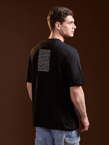 THE BEAR HOUSE Men's Black Pure Cotton Graphic Printed Oversize T-Shirt
