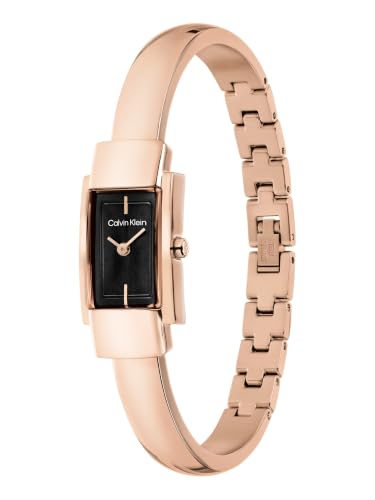 Calvin Klein Moderne Qtz Basic Mini Black Color Rectangle Dial Women's Watch | Ionic Plated Rose Gold Steel Material | Bangle Watch - 25100183