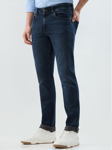 Park Avenue Men Slim Fit Solid Pattern Cotton Blend Flat Front Casual Jeans