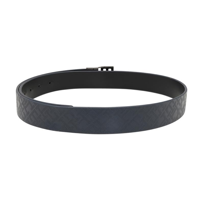 Tommy Hilfiger Men's Farley Reversible Leather Belt - Navy + Black - Brushed Gunmetal Monogram Buckle | S 80cm | Ideal for Gifting
