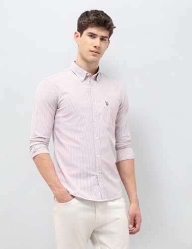 U.S.Polo Association Men's Vertical Striped Oxford Shirt (USSHT3401_Pink_46)