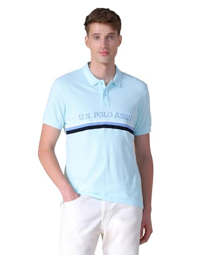 U.S.Polo Association Men's Brand Embroidered Regular Fit Polo Shirt (USTSHOE1025_Light Blue_2XL)