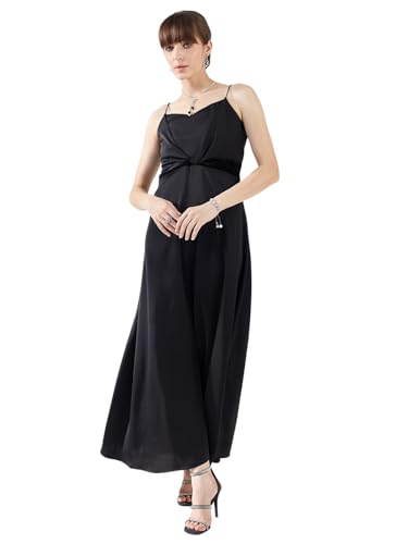 Latin Quarters Women's Black Strappy Sweetheart Neck Solid Party Maxi Dress_M