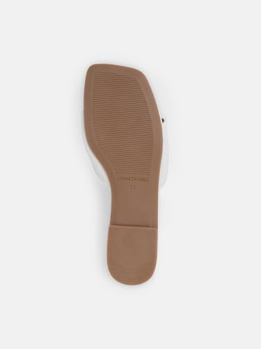 KENNETH COLE Women's Flat Slide Sandal | Synthetic | Square Toe, Rhinestone Buckle | White, EU38