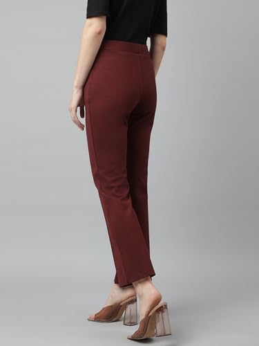 Latin Quarters Women Maroon Solid High Rise Casual Flare Pant_XL